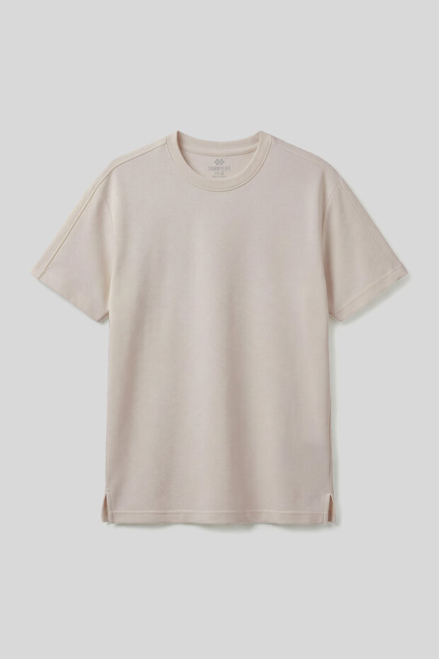 Bej Rahat Form Esnek Nefes Alabilir Erkek T-Shirt - 88495 - 2