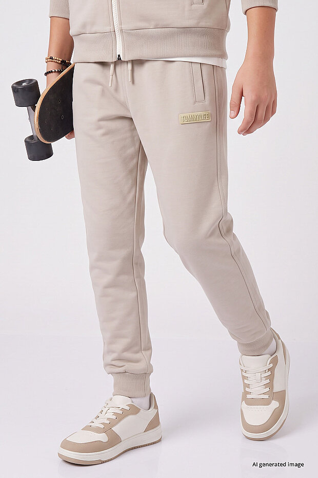 Bej Standart Fit Basic Dik Yaka Jogger Erkek Çocuk Eşofman Takım - 11327 - 4