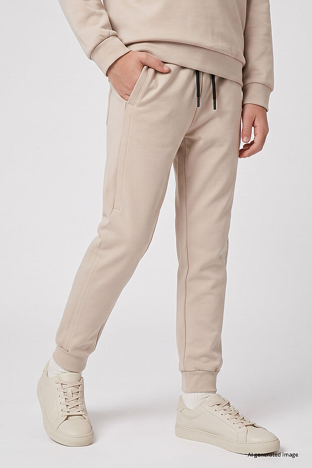 Bej Standart Fit Basic Dikiş Detaylı Erkek Çocuk Eşofman Takım - 11325 - 4