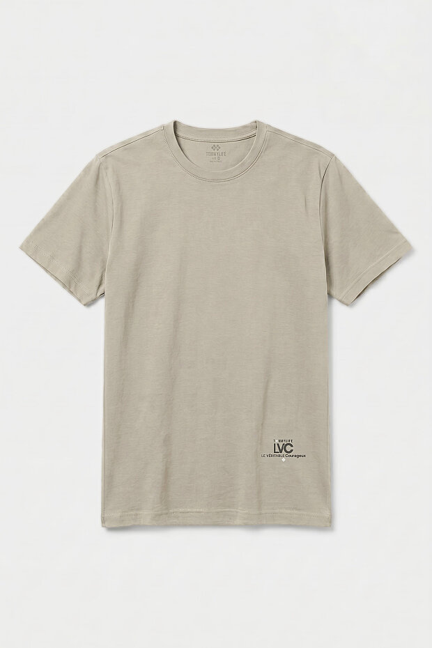 Bej Standart Fit Baskılı Kısa Kollu Erkek T-Shirt - 88440 - 1