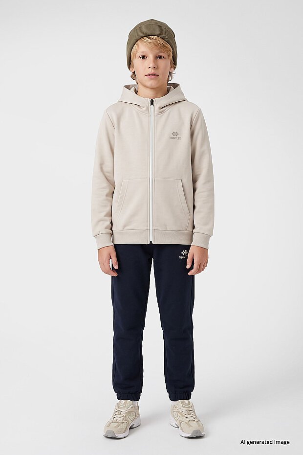 Bej Standart Kalıp Basic Erkek Çocuk Sweatshirt - 11336 - 2