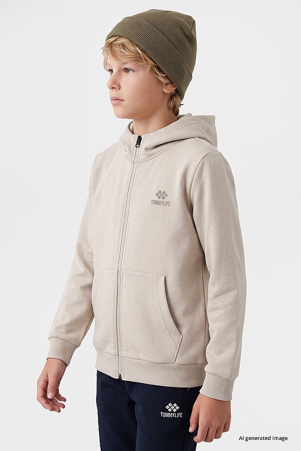 Bej Standart Kalıp Basic Erkek Çocuk Sweatshirt - 11336 - 4