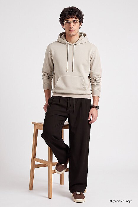 Bej Standart Kalıp Basic Erkek Sweatshirt - 88513 