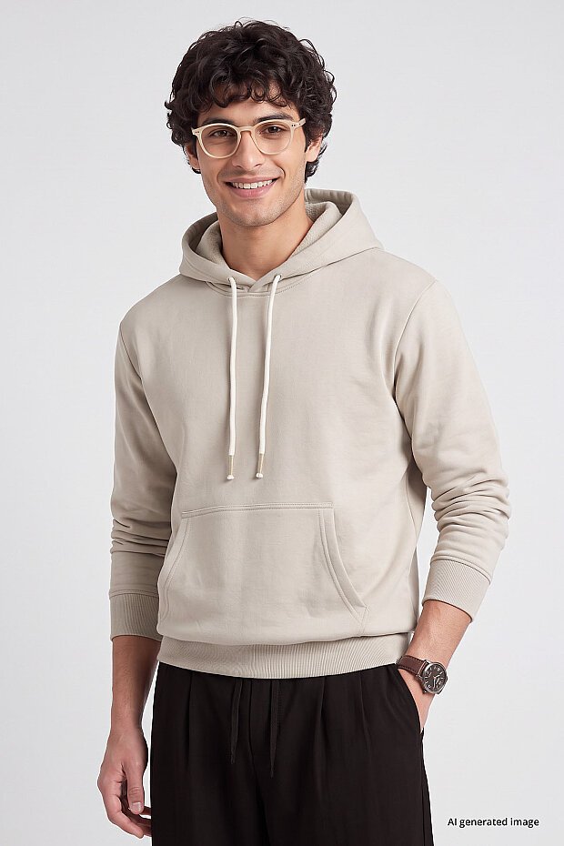 Bej Standart Kalıp Basic Erkek Sweatshirt - 88513 - 2