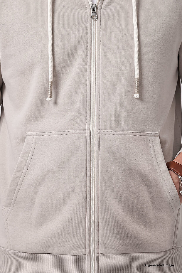Bej Standart Kalıp Basic Fermuarlı Erkek Sweatshirt - 88514 - 4