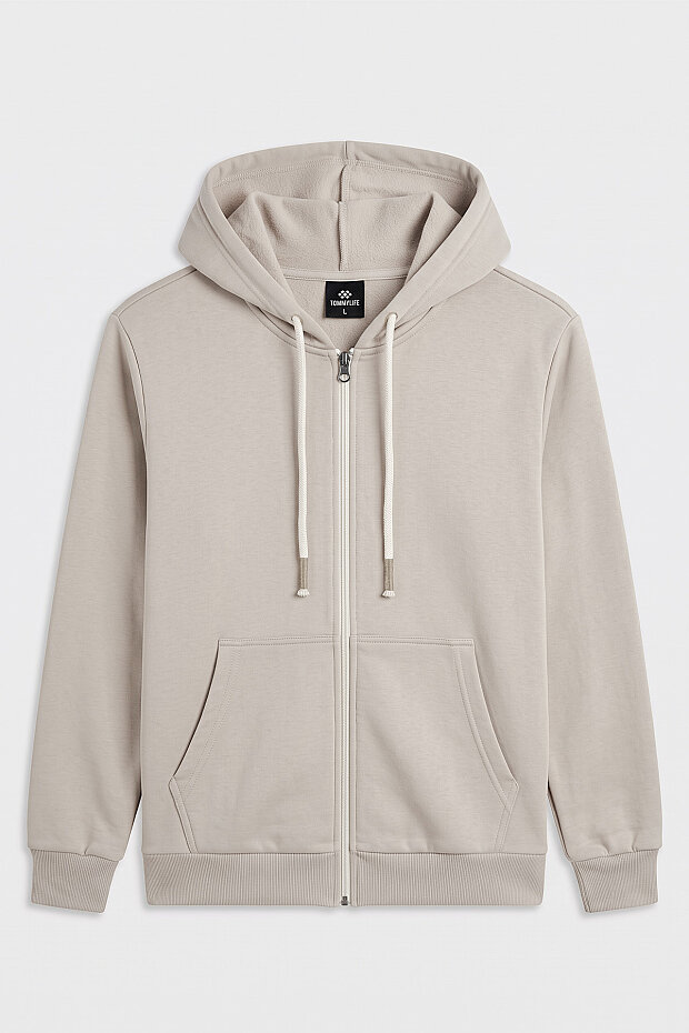 Bej Standart Kalıp Basic Fermuarlı Erkek Sweatshirt - 88514 - 5