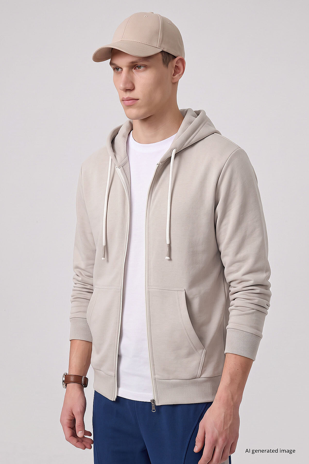 Bej Standart Kalıp Basic Fermuarlı Erkek Sweatshirt - 88514 - TOMMYLIFE