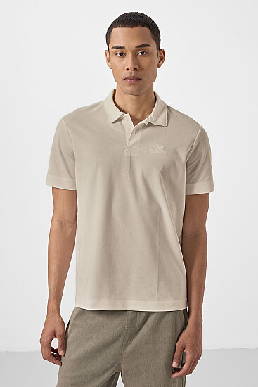 Bej Standart Kalıp Basic Polo Yaka Erkek T-Shirt - 87748 