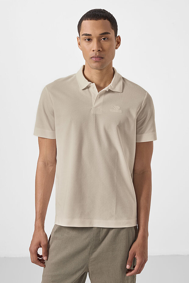 Bej Standart Kalıp Basic Polo Yaka Erkek T-Shirt - 87748 - 1