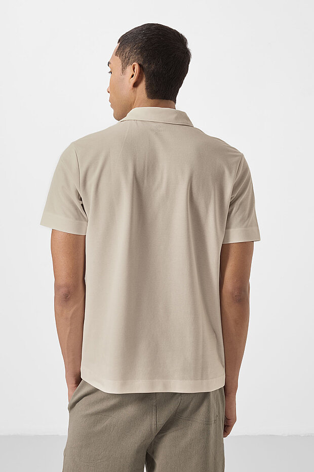 Bej Standart Kalıp Basic Polo Yaka Erkek T-Shirt - 87748 - 5