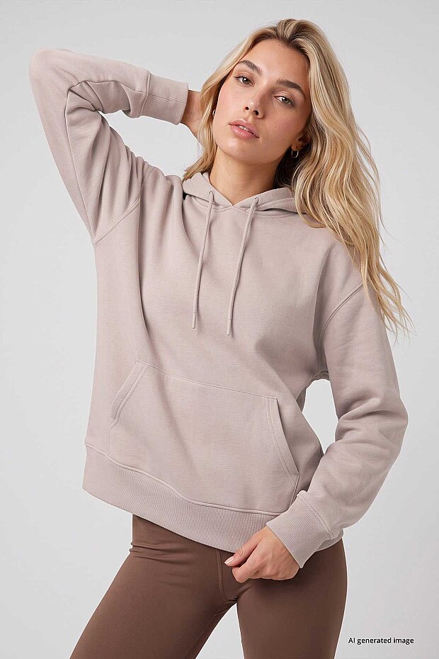 Bej Standart Kapüşonlu Kanguru Cepli Basic Kadın Sweatshirt - 97321 - 3