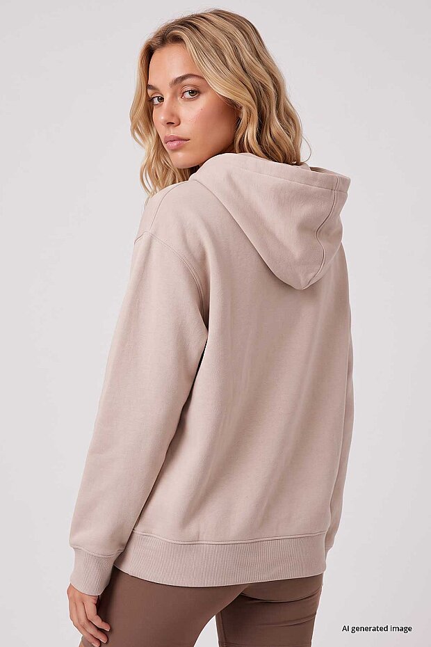 Bej Standart Kapüşonlu Kanguru Cepli Basic Kadın Sweatshirt - 97321 - 6