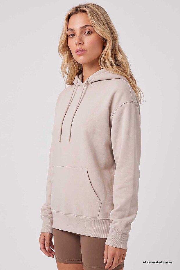 Bej Standart Kapüşonlu Kanguru Cepli Basic Kadın Sweatshirt - 97321 - 7