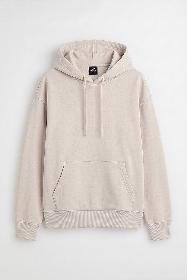 Bej Standart Kapüşonlu Kanguru Cepli Basic Kadın Sweatshirt - 97321 - 4