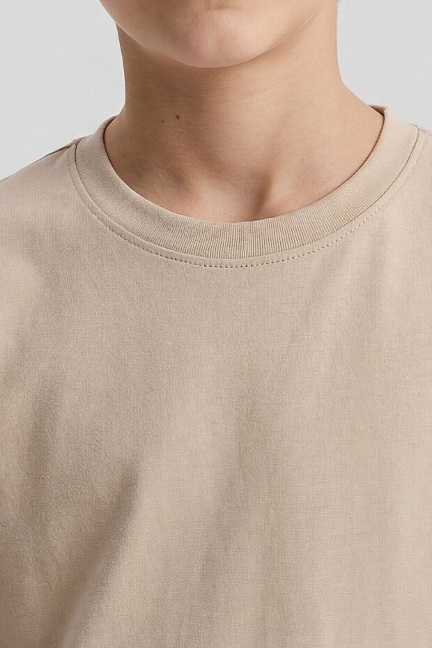 Bej O Yaka Standart Fit Basic Uzun Kollu Unisex Çocuk T-Shirt - 11329 - 4