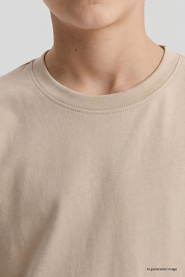 Bej O Yaka Standart Fit Basic Uzun Kollu Unisex Çocuk T-Shirt - 11329 - 4