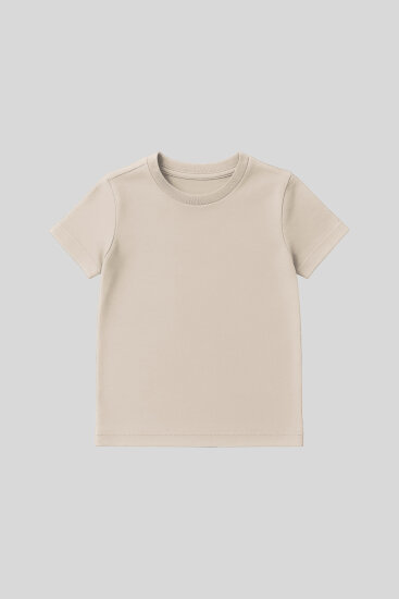 Bej O Yaka Standart Fit Basic Unisex Çocuk T-Shirt - 11328 
