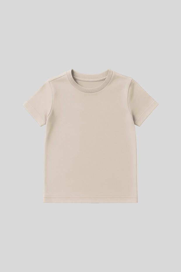 Bej O Yaka Standart Fit Basic Unisex Çocuk T-Shirt - 11328 - 1