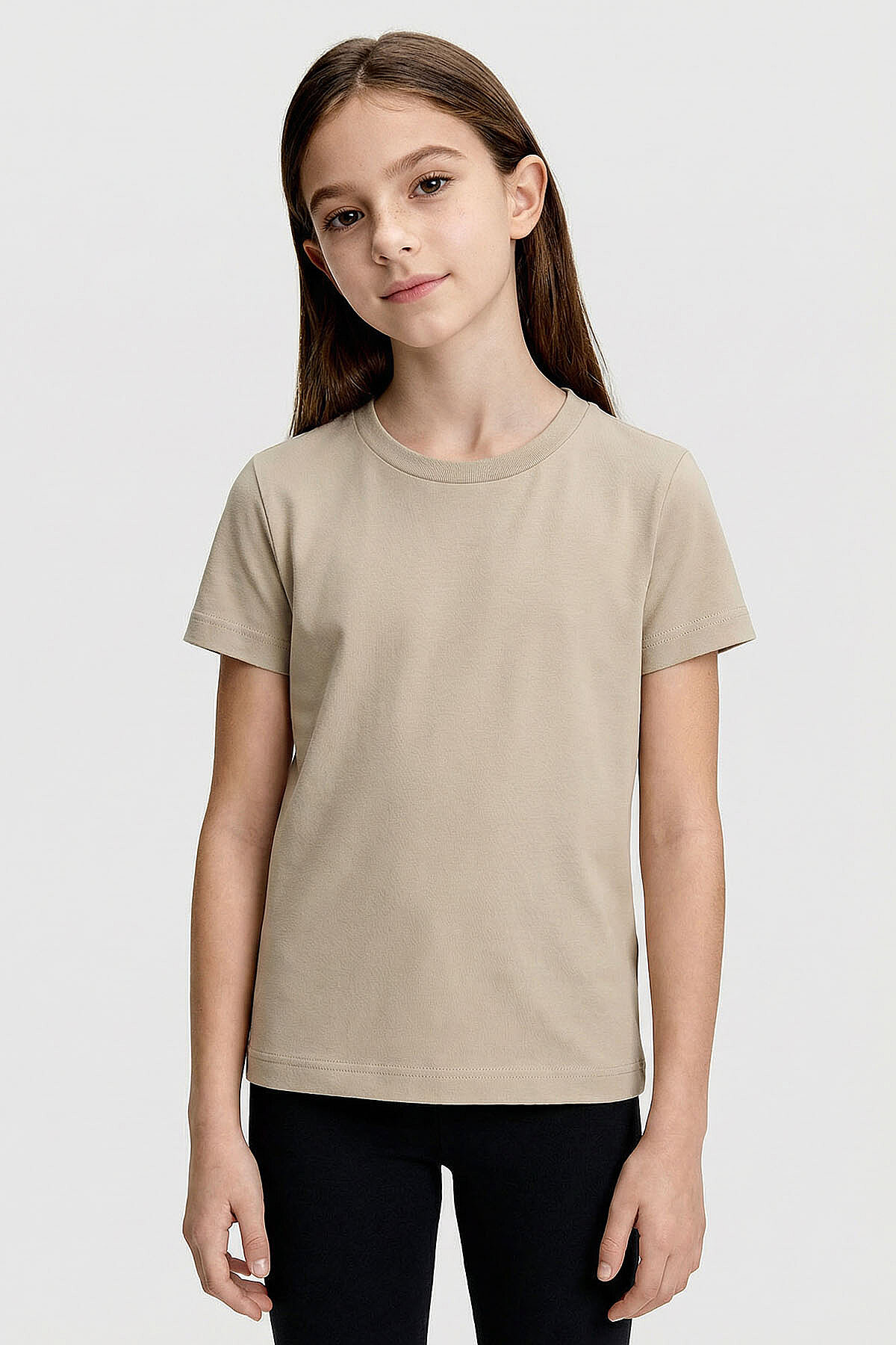 Bej O Yaka Standart Fit Basic Unisex Çocuk T-Shirt - 11328 - TOMMYLIFE