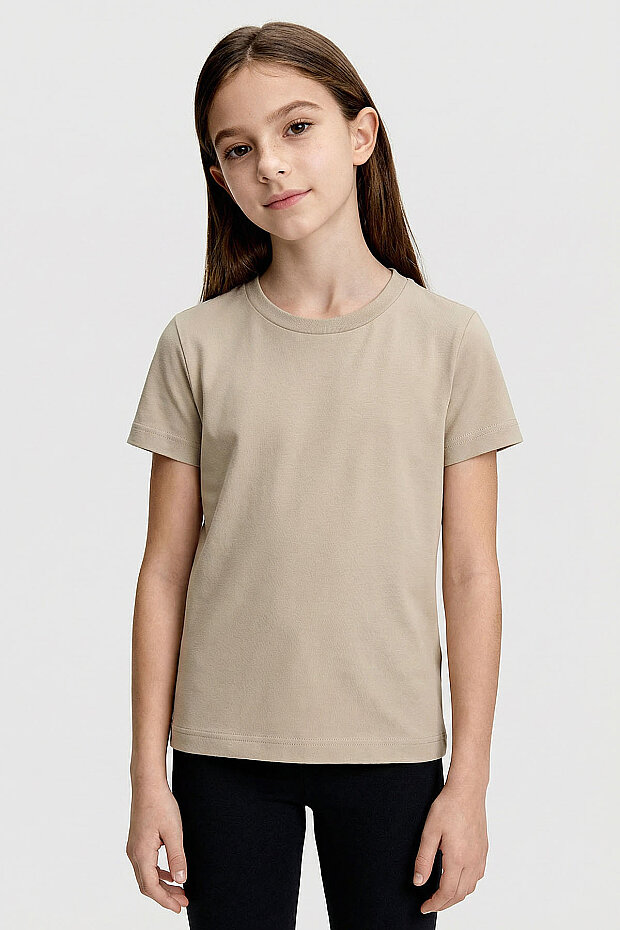 Bej O Yaka Standart Fit Basic Unisex Çocuk T-Shirt - 11328 - 1