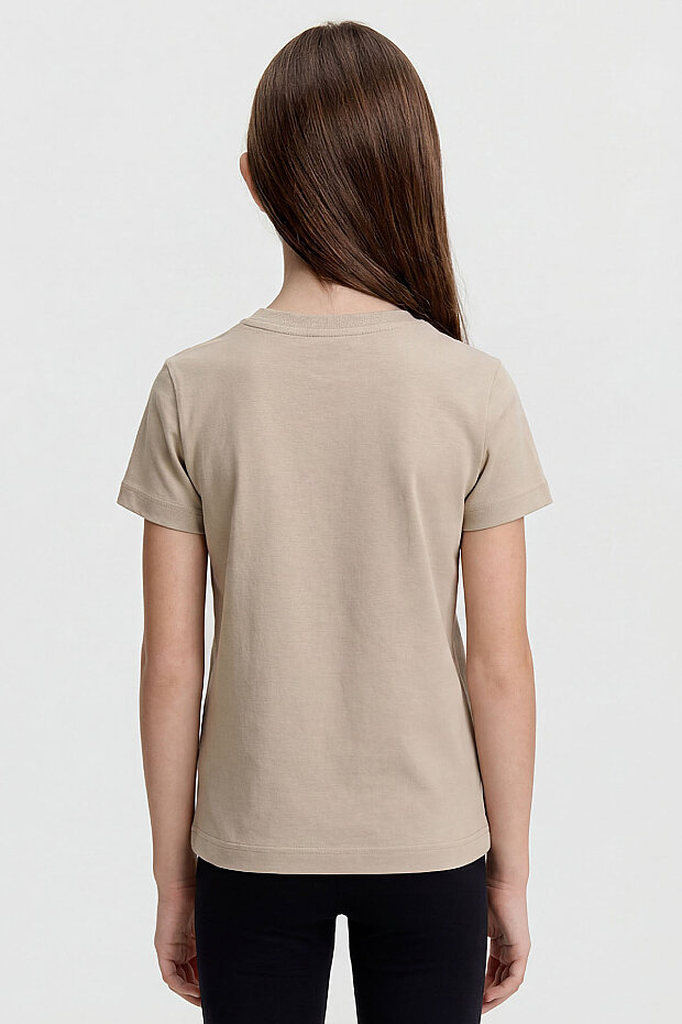 Bej O Yaka Standart Fit Basic Unisex Çocuk T-Shirt - 11328 - 4
