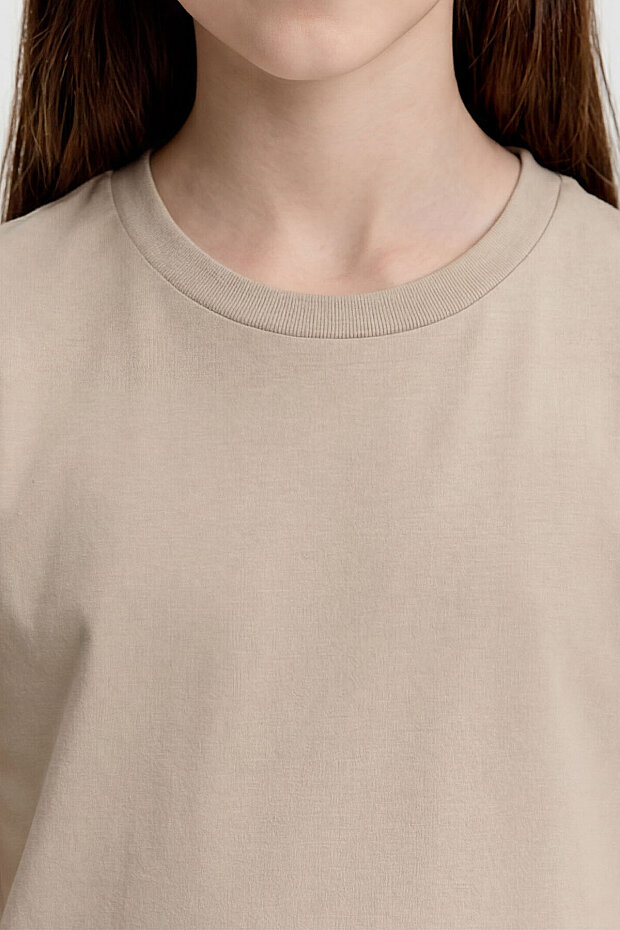 Bej O Yaka Standart Fit Basic Unisex Çocuk T-Shirt - 11328 - 5