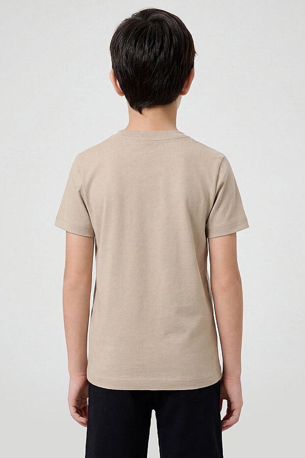 Bej O Yaka Standart Fit Basic Unisex Çocuk T-Shirt - 11328 - 6