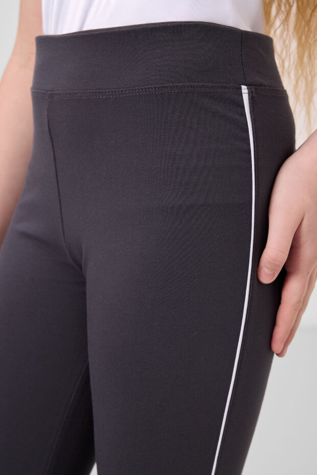 Beyaz-Antrasit Pamuklu O Yaka Standart Fit Basic İspanyol Paça Kız Çocuk Tayt Takım - 75192 - 4