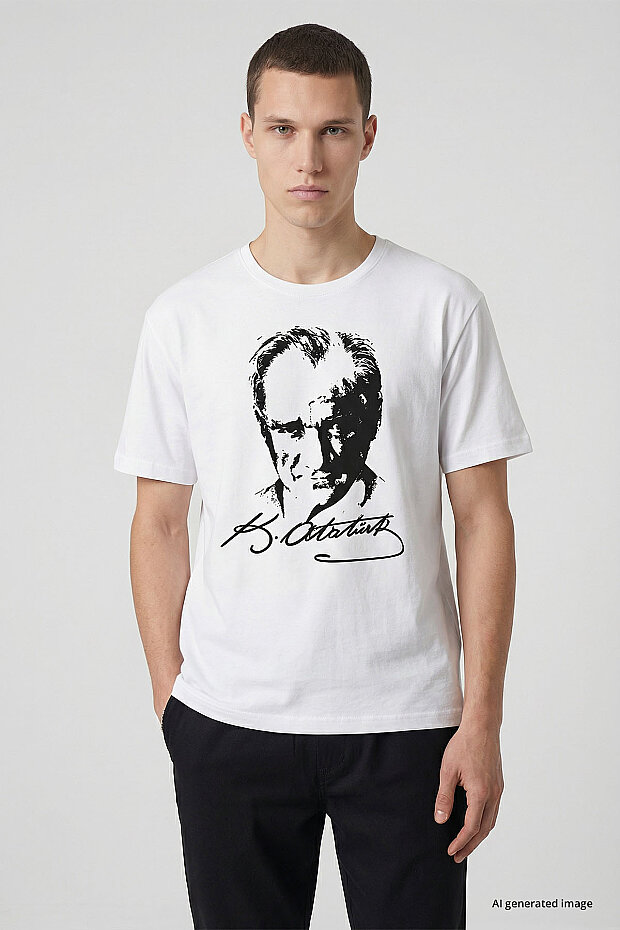 Beyaz Ay Yıldız Baskılı Unisex T-Shirt - 88510 - 4