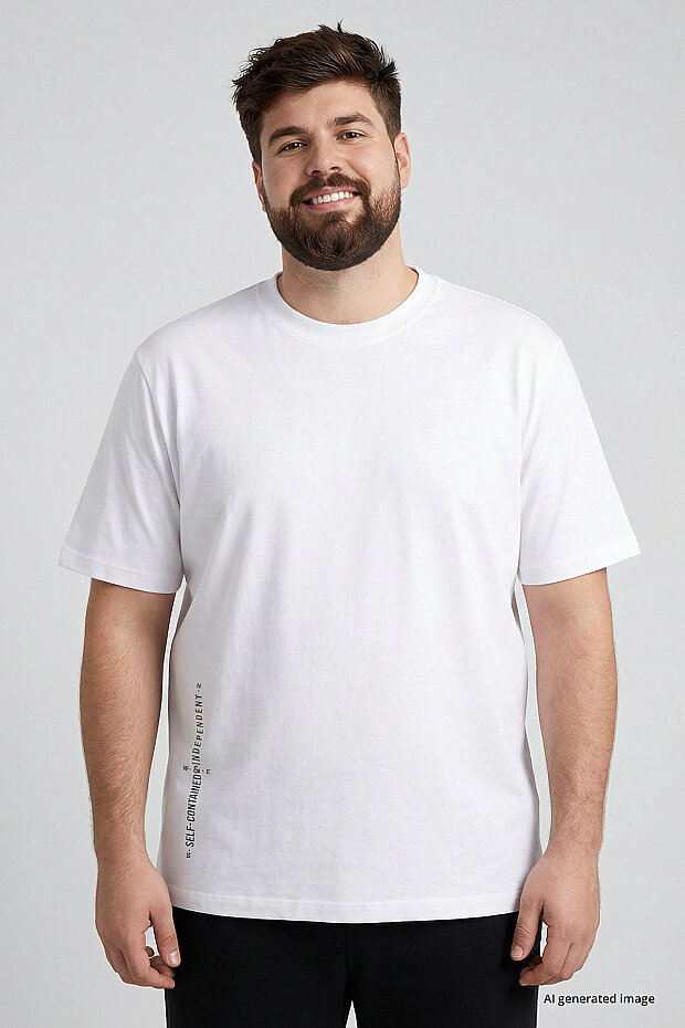 Beyaz Baskılı O Yaka Rahat Form Battal Büyük Beden Erkek T-Shirt - 88472 - 1
