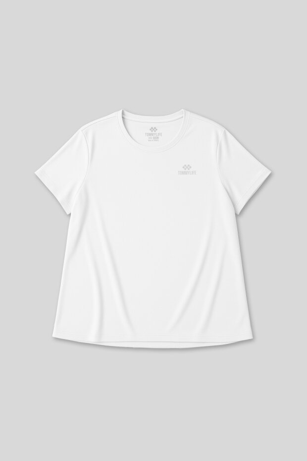 Beyaz Baskılı Rahat Form Büyük Beden Performans Kadın T-Shirt - 97308 - 2