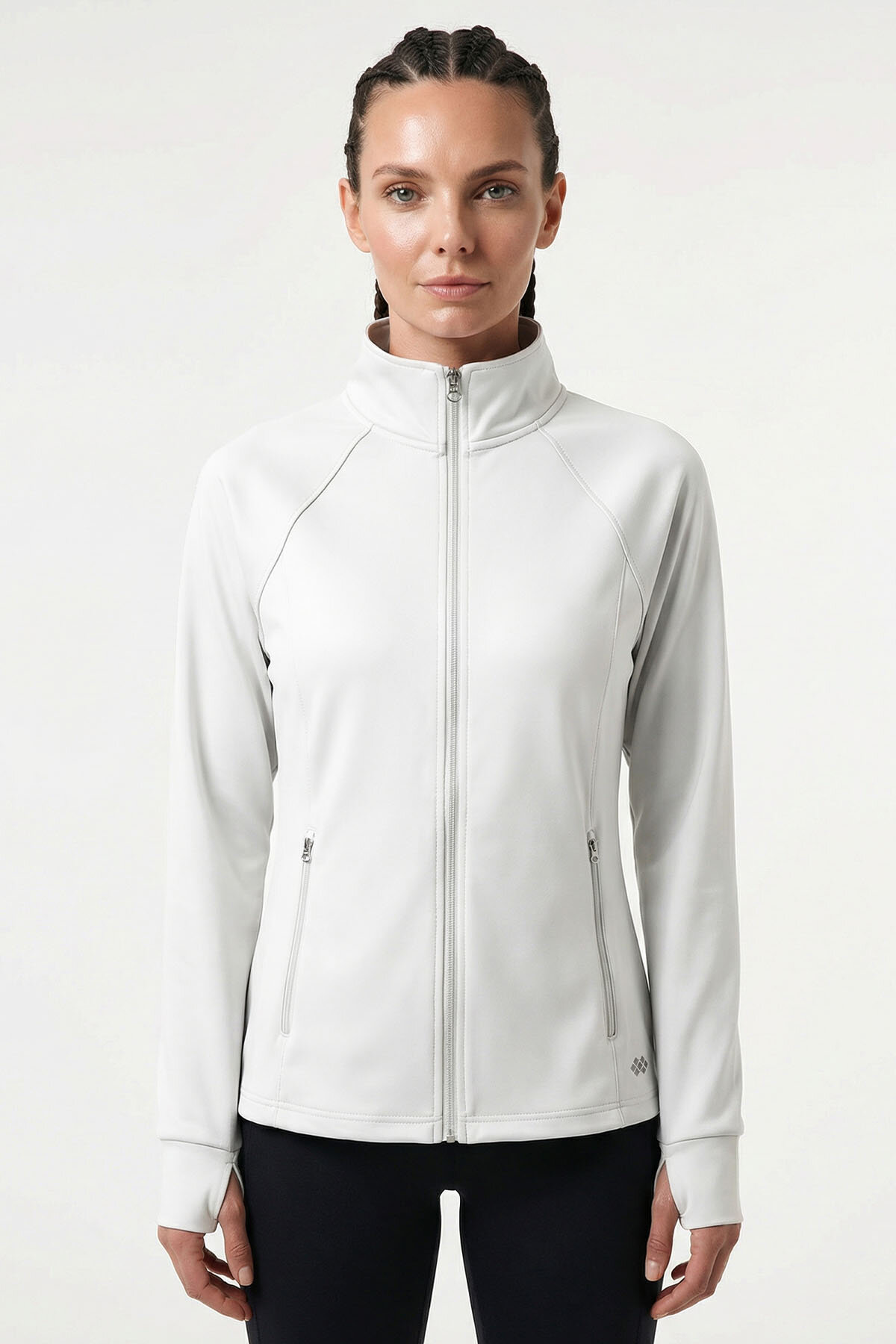 Beyaz Fermuarlı Dik Yaka Basic Rahat Form Kadın Koşu Ceketi - 97310 - TOMMYLIFE (1)