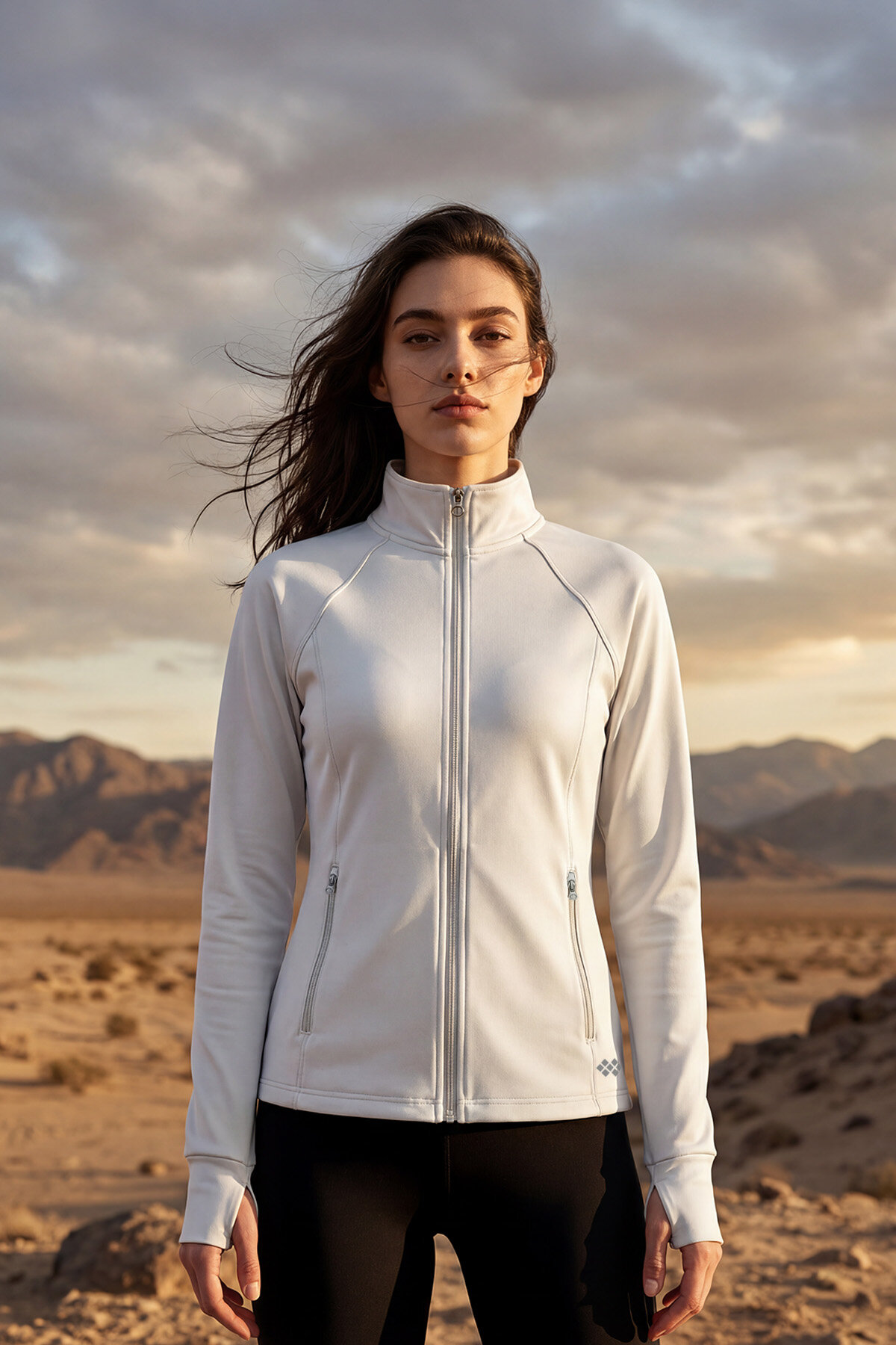 Beyaz Fermuarlı Dik Yaka Basic Rahat Form Kadın Koşu Ceketi - 97310 - TOMMYLIFE