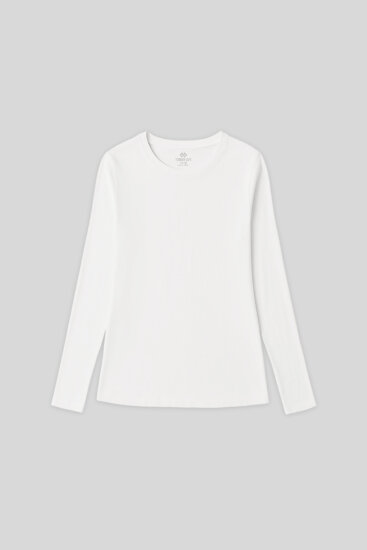 Beyaz O Yaka Standart Fit Uzun Kollu Basic Kadın T-Shirt - 97312 