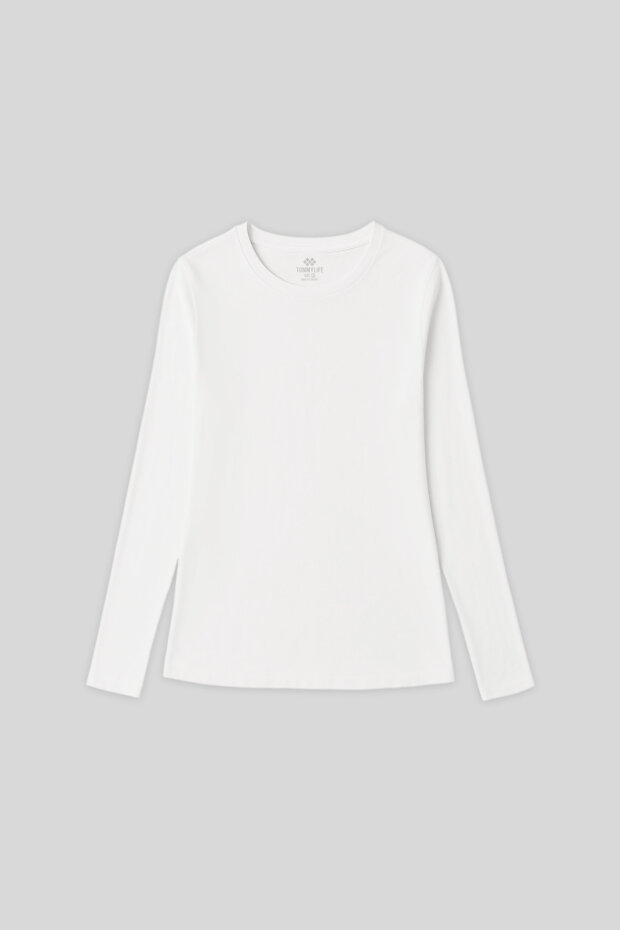 Beyaz O Yaka Standart Fit Uzun Kollu Basic Kadın T-Shirt - 97312 - 1