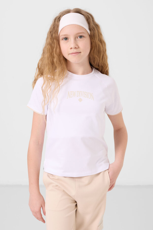 Beyaz-Bej O Yaka Baskılı Lastik Paça Kargo Cepli Kız Çocuk Eşofman Takım - 75173 - 5