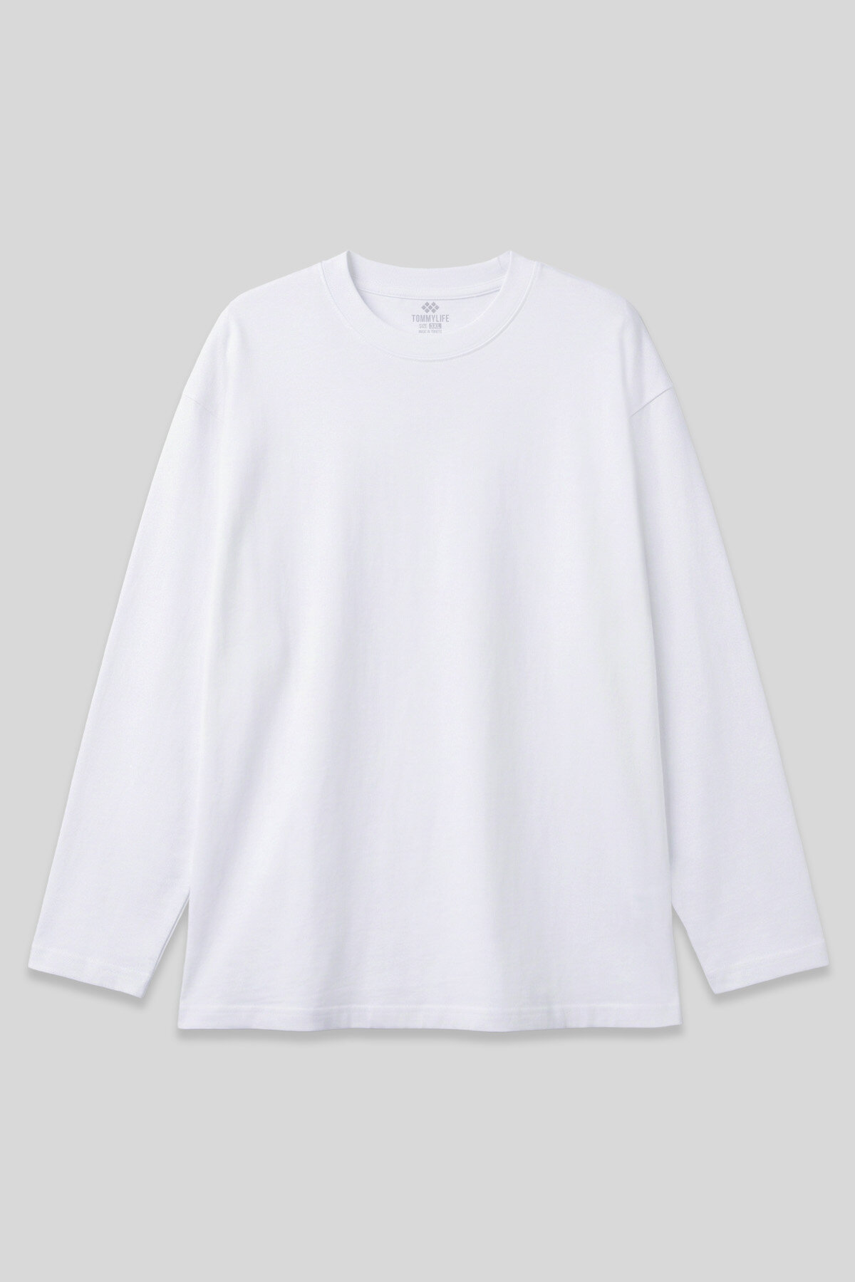 Beyaz O Yaka Rahat Form Battal Büyük Beden Uzun Kollu Erkek T-Shirt - 88107 - TOMMYLIFE