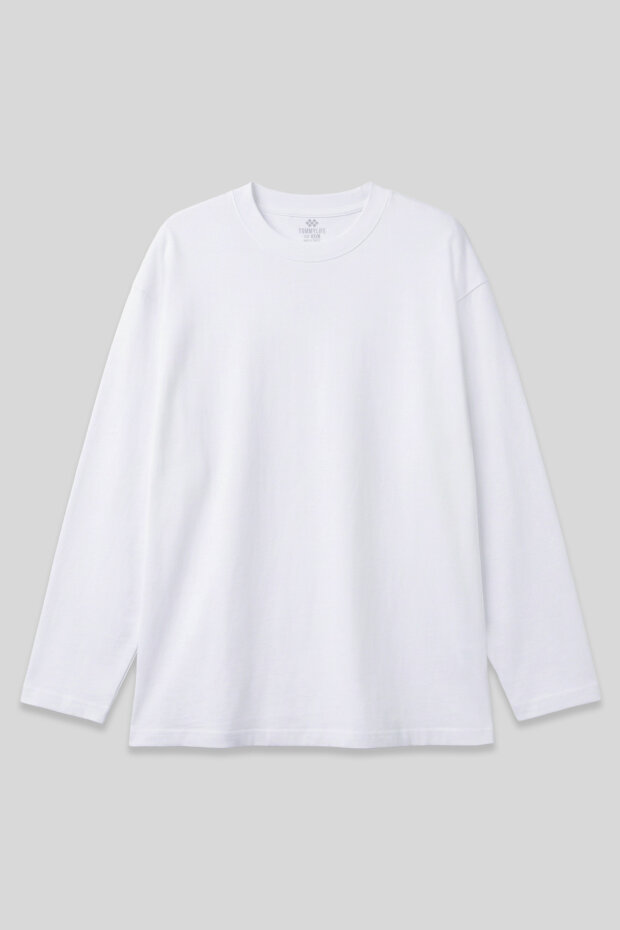 Beyaz O Yaka Rahat Form Battal Büyük Beden Uzun Kollu Erkek T-Shirt - 88107 - 2