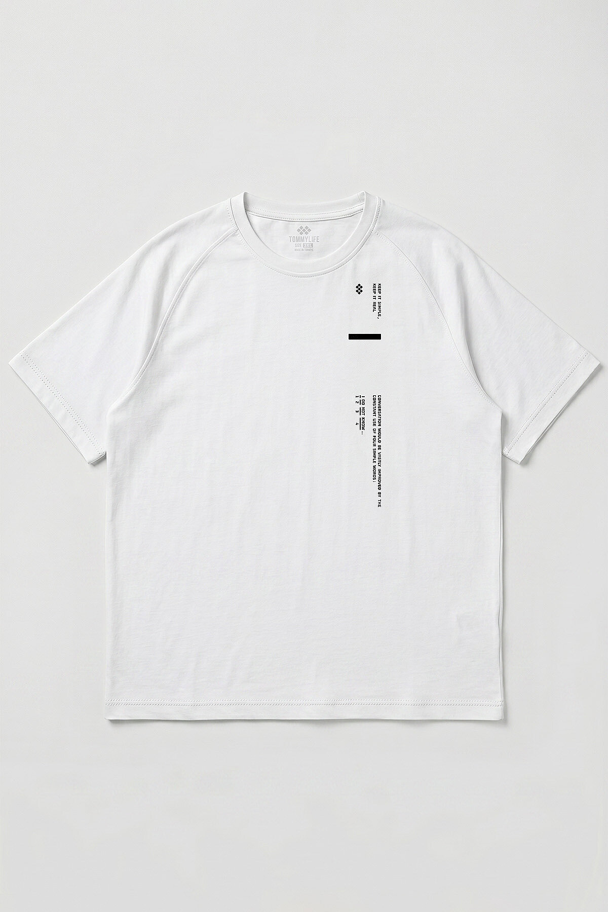 Beyaz Baskılı Battal Büyük Beden Kısa Kollu Erkek T-Shirt - 88465 - TOMMYLIFE
