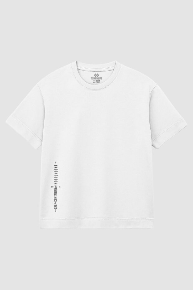 Beyaz Baskılı O Yaka Rahat Form Battal Büyük Beden T-Shirt - 88472 - 1