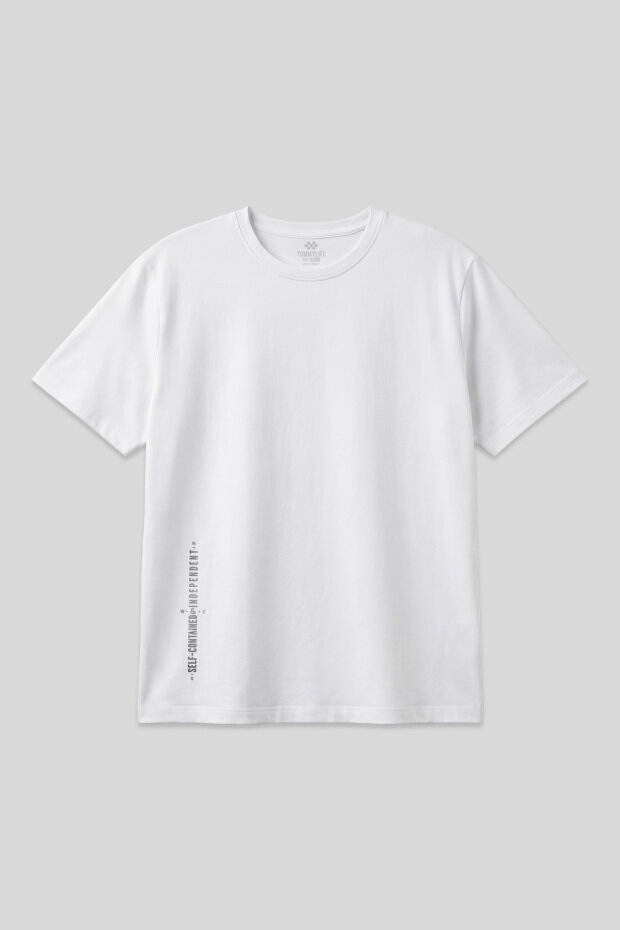 Beyaz Baskılı O Yaka Rahat Form Battal Büyük Beden Erkek T-Shirt - 88472 - 1