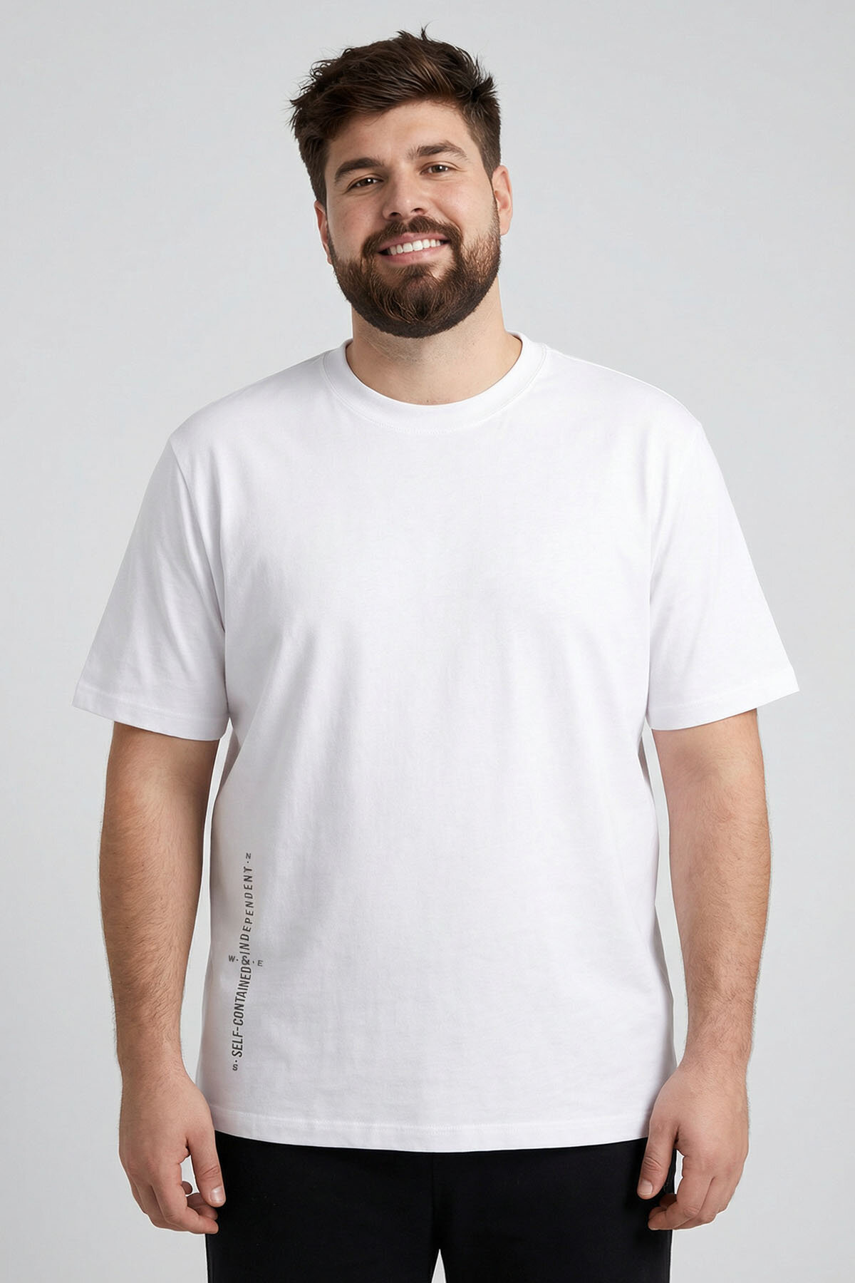 Beyaz Baskılı O Yaka Rahat Form Battal Büyük Beden Erkek T-Shirt - 88472 - TOMMYLIFE (1)