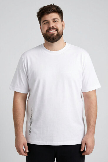 Beyaz Baskılı O Yaka Rahat Form Battal Büyük Beden Erkek T-Shirt - 88472 - TOMMYLIFE (1)