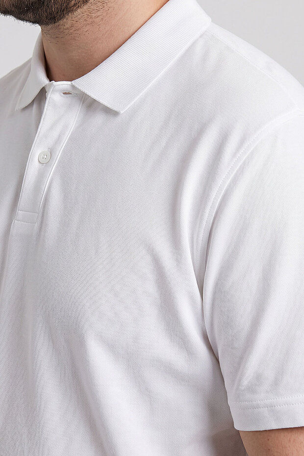 Beyaz Polo Yaka Büyük Beden Battal Erkek T-Shirt - 88511 - 4