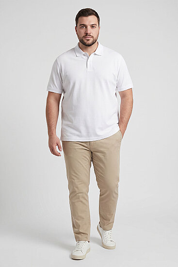 Beyaz Polo Yaka Büyük Beden Battal Erkek T-Shirt - 88511 