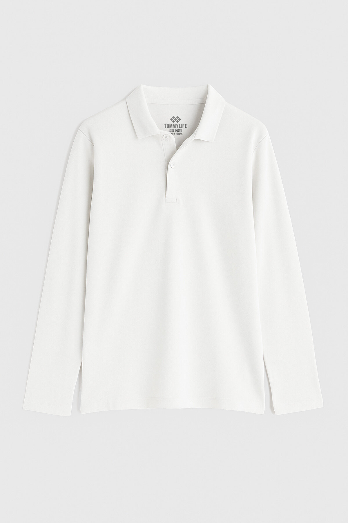 Beyaz Polo Yaka Basic Uzun Kollu Unisex Çocuk T-Shirt - 11170 - TOMMYLIFE