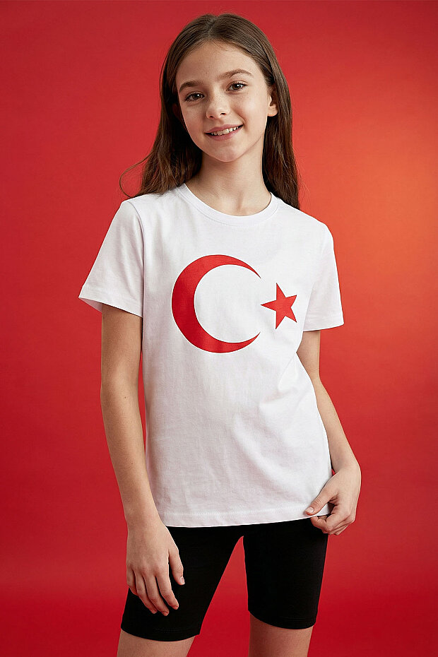 Beyaz Ay Yıldız Baskılı Unisex T-Shirt - 11333 - 1