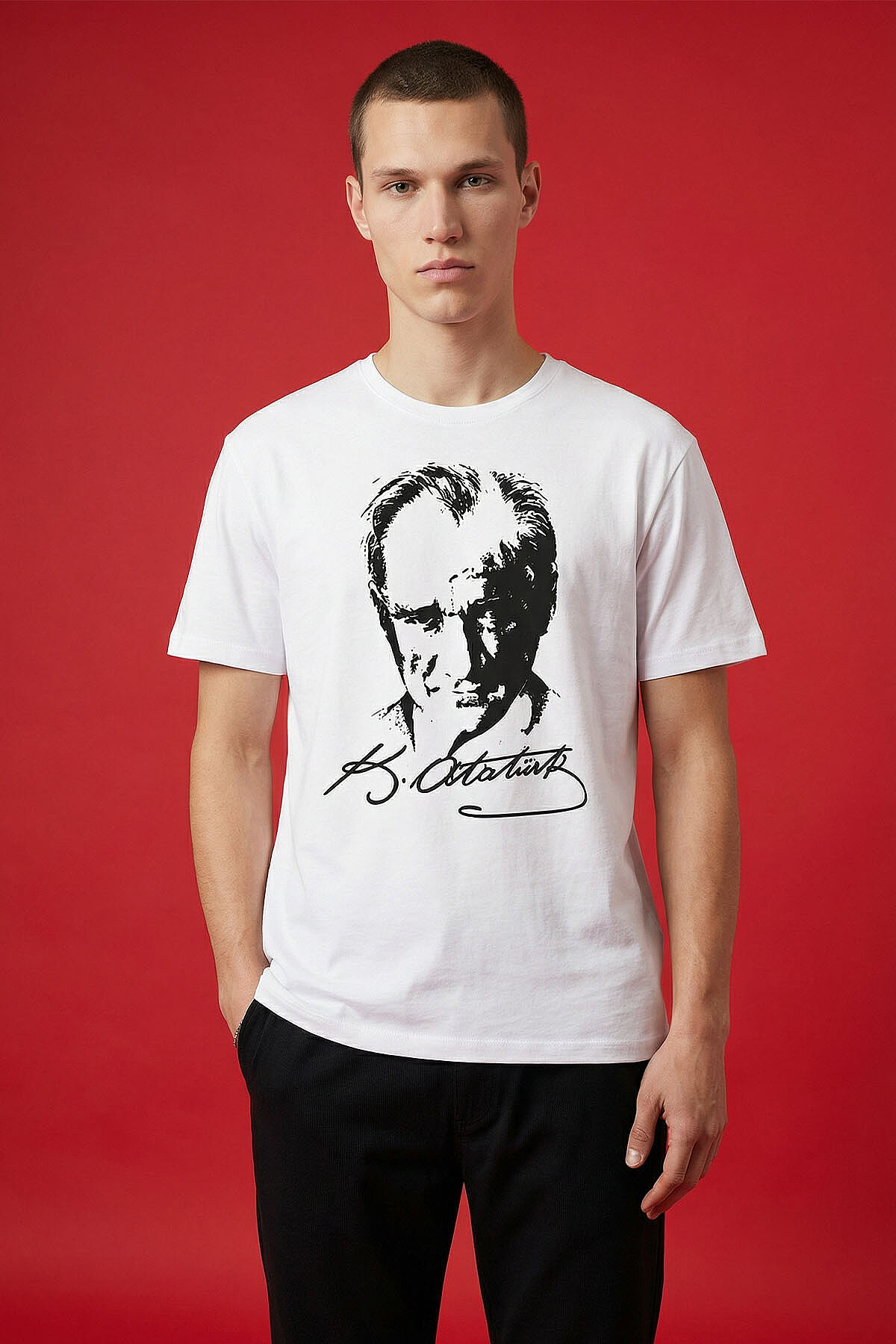 Beyaz Ay Yıldız Baskılı Unisex T-Shirt - 88510 - TOMMYLIFE