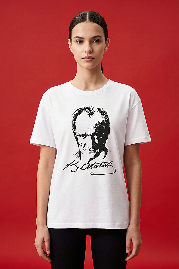 Beyaz Ay Yıldız Baskılı Unisex T-Shirt - 88510 - 2