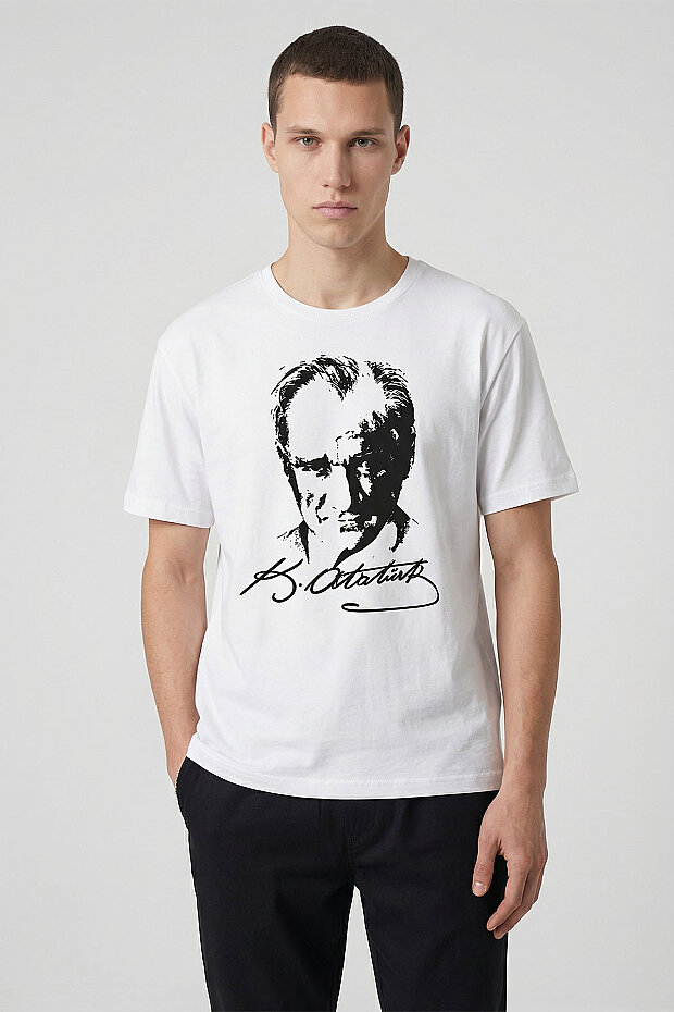 Beyaz Ay Yıldız Baskılı Unisex T-Shirt - 88510 - 3